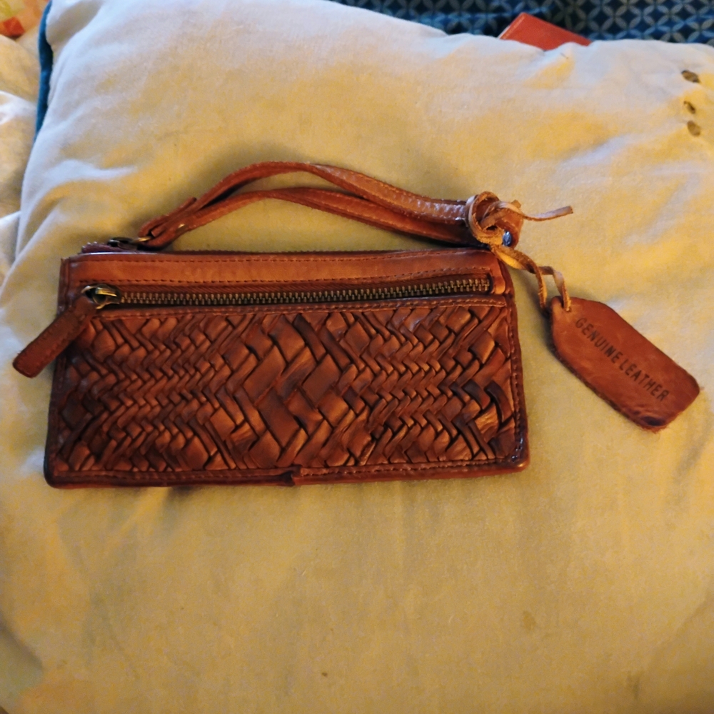 Genuine Leather Brown Woven Wallet